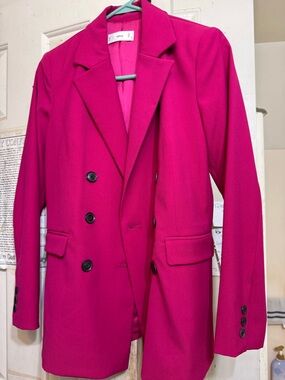 Mango Double-Breasted Blazer in Bright Fuchsia